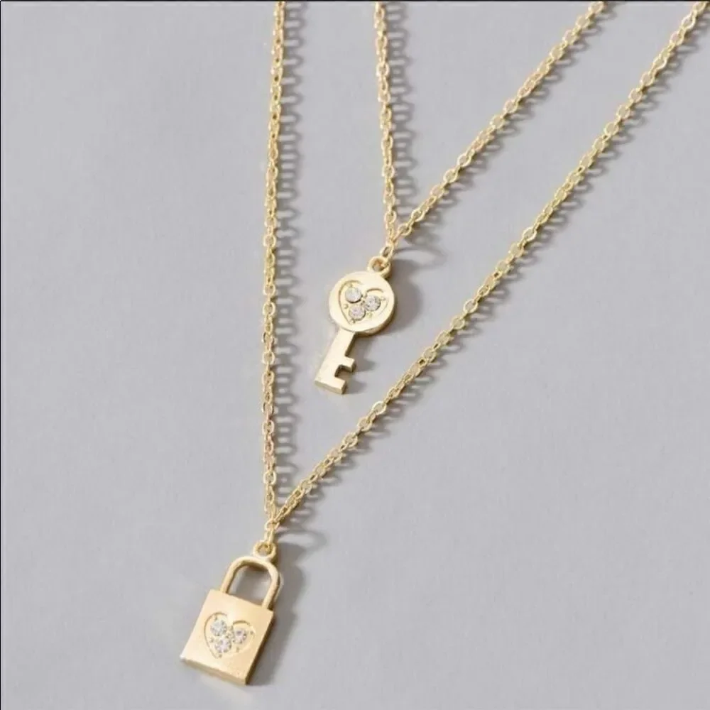 Layered Necklace Key & Lock Zinc Alloy Rhinestone